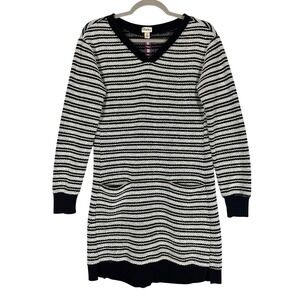 Hatley Black&White Striped Knit Long Sleeve Dress Sz S Pockets Textured Contrast